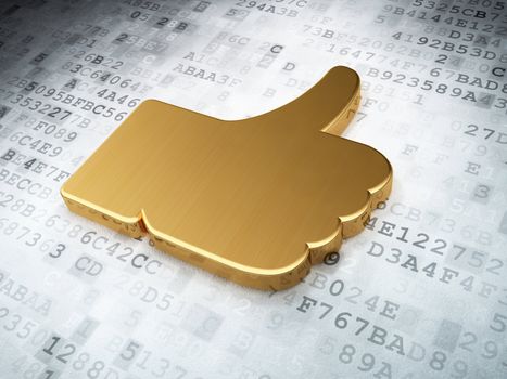 Social network concept: Golden Like on digital background, 3d render