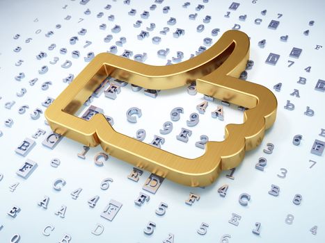 Social network concept: Golden Like on digital background, 3d render