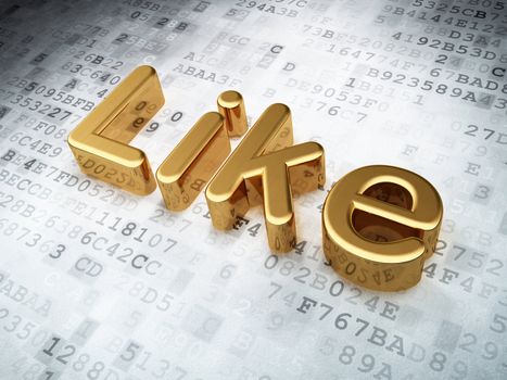 Social media concept: Golden Like on digital background, 3d render