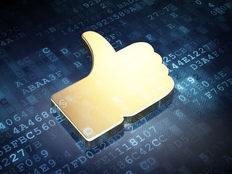 Social network concept: Golden Like on digital background, 3d render