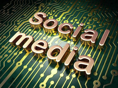 Social media concept: circuit board with word Social Media, 3d render