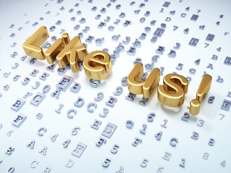 Social media concept: Golden Like us! on digital background, 3d render