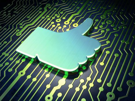Social media concept: circuit board with Like icon, 3d render