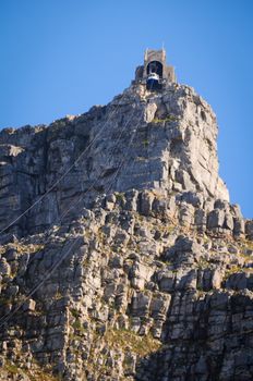 High mountain with cable car in Cape Town, South Africa 