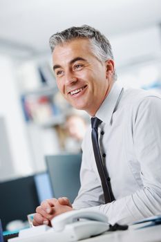 Handsome businessman sitting at his desk