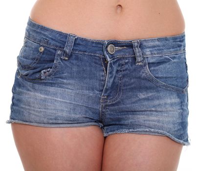 Fashionable women's blue denim shorts