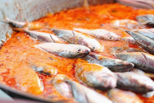 Fish Curry cooked in a frying pan