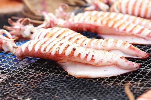 Squid grilled on charcoal