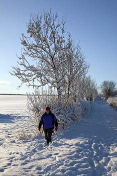 Winter snow on a farm track in North Yorkshire in the United Kingdom.