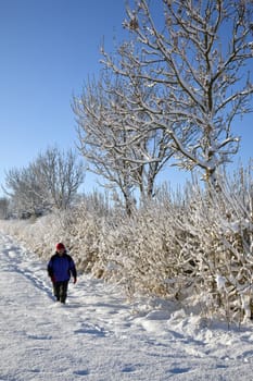 Winter snow on a farm track in North Yorkshire in the United Kingdom