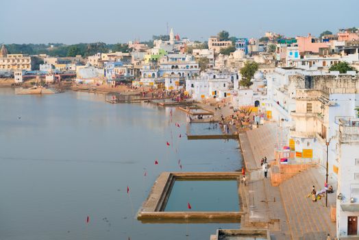 View of the holy sacred place for Hindus town Pushkar, Rajasthan, India. 