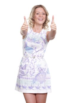Happy young woman in sexy dress