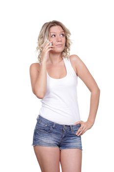 Young beautiful woman talking on cell phone