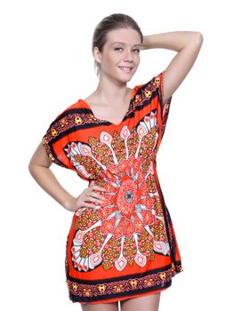 Happy young woman in sexy dress