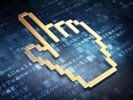 Advertising concept: Golden Mouse Cursor on digital background, 3d render