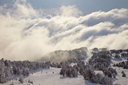 Skiing slope in the French Alpes