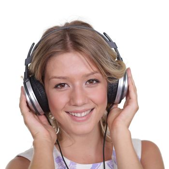 happy young woman listening to music