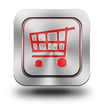 Shopping cart aluminum glossy icon, button, sign