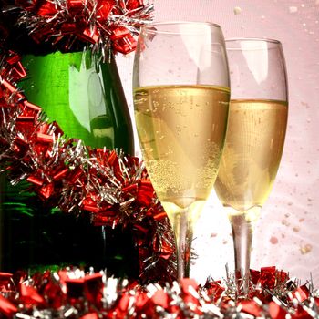 New Year's card with champagne decoration