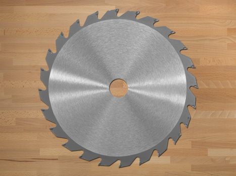 A saw blade isolated against a wooden background