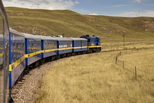 Train from Cusco across the Altiplano to Puno and Lake Titicaca in southern Peru.