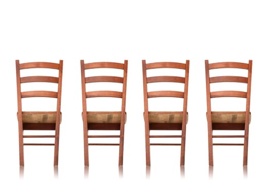 A wooden chair isolated against a white background