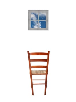 A wooden chair isolated against a white background