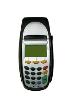 A eftpos machine on a plain background