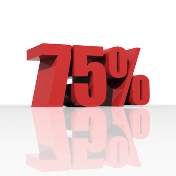 3D rendering of a 75 percent discount in red letters on a white background 