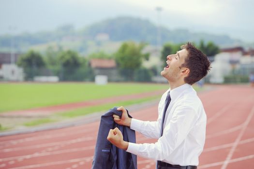 Soccer Coach exulting the victory of his team