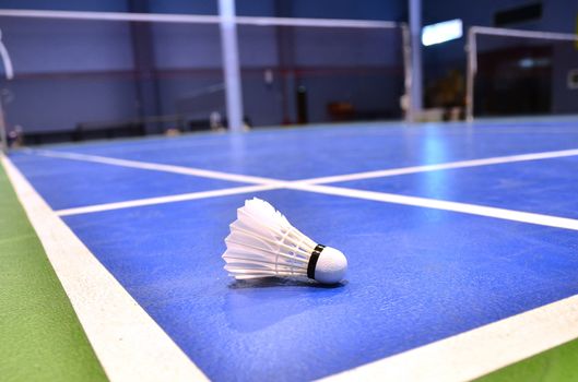 badminton court with a shuttlecock at the corner