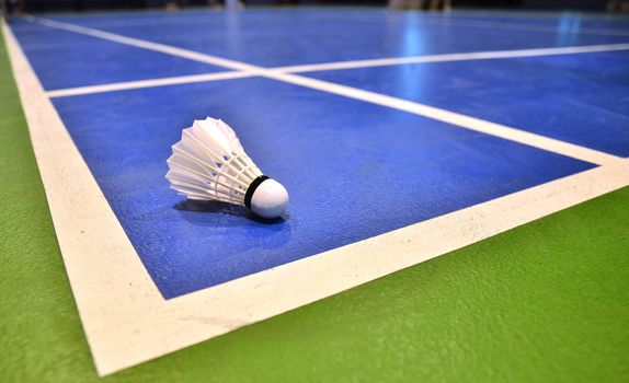 badminton court with a shuttlecock at the corner