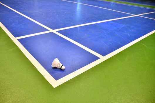 badminton court with a shuttlecock at the corner