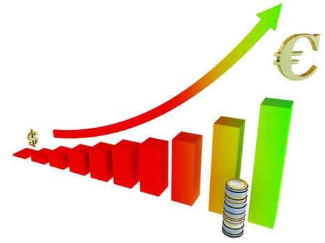 bar graph with economic growth concept 3d done with clipping path