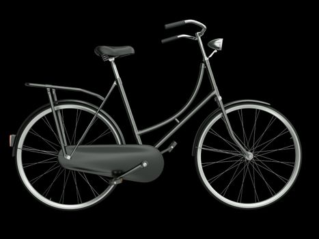 Black bicycle isolated on black background. 3D render