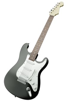 Black electric guitar isolated on white background. 3D render.