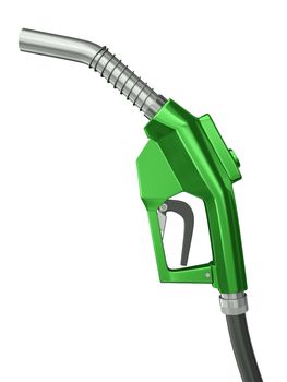 Green gas pump nozzle isolated on white background. 3D render.