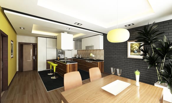 modern kitchen design with render