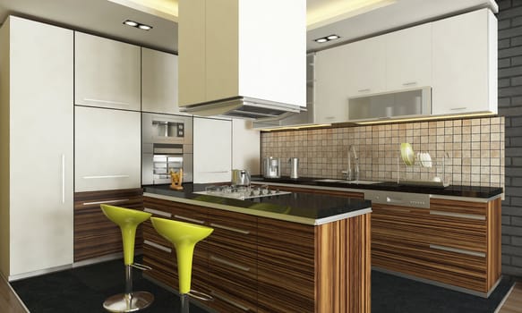 modern kitchen design with 3d render