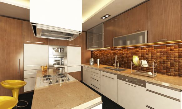 modern kitchen design with 3d render