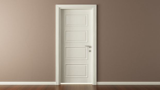 white american door with brown wall 3d rendering