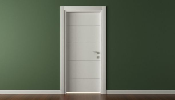 white door with green wall 3d rendering