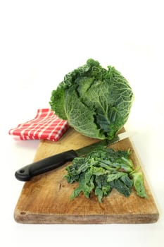 a fresh green savoy cabbage on white background