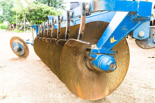 Rusted hard disc harrow, outdoor, close up