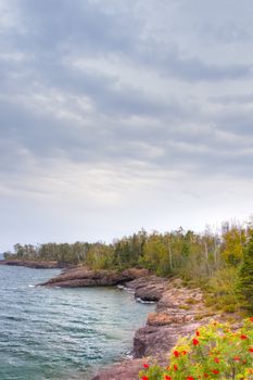 Shores of Lake Superior at Gooseberry State Park, Minnesota.