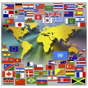 Flags and Map of the World