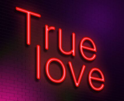 Illustration depicting an illuminated neon sign with a true love concept.