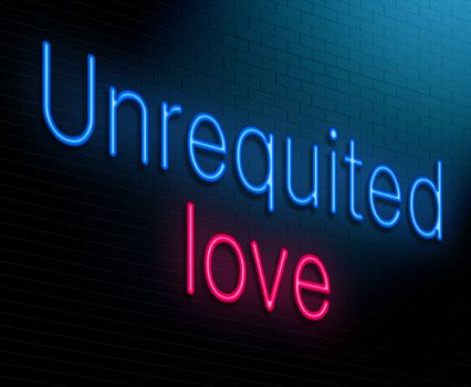 Illustration depicting an illuminated neon sign with an unrequited love concept.