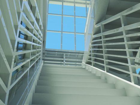 Architecture: staircase and windows. 3d render. Top view