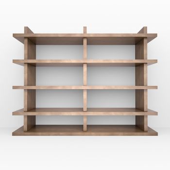 Wooden shelves. 3d rendering on white background